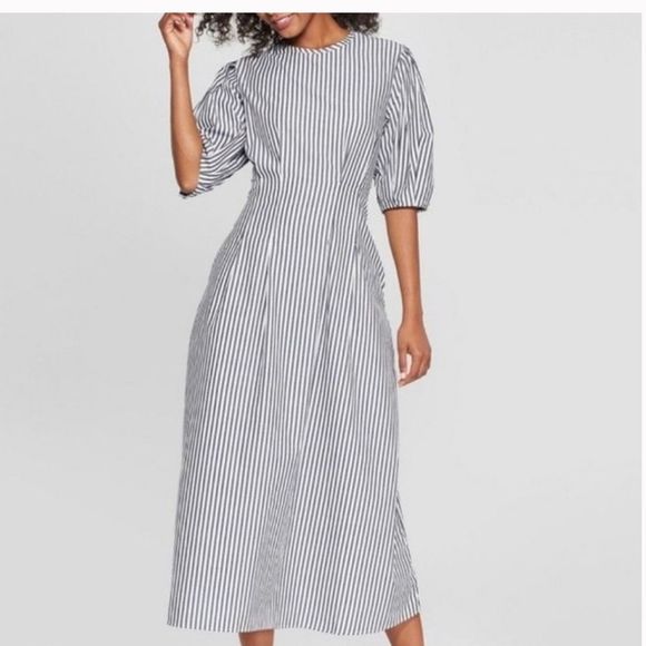 Who What Wear Black and White Striped Midi Dress - Picture 1 of 7